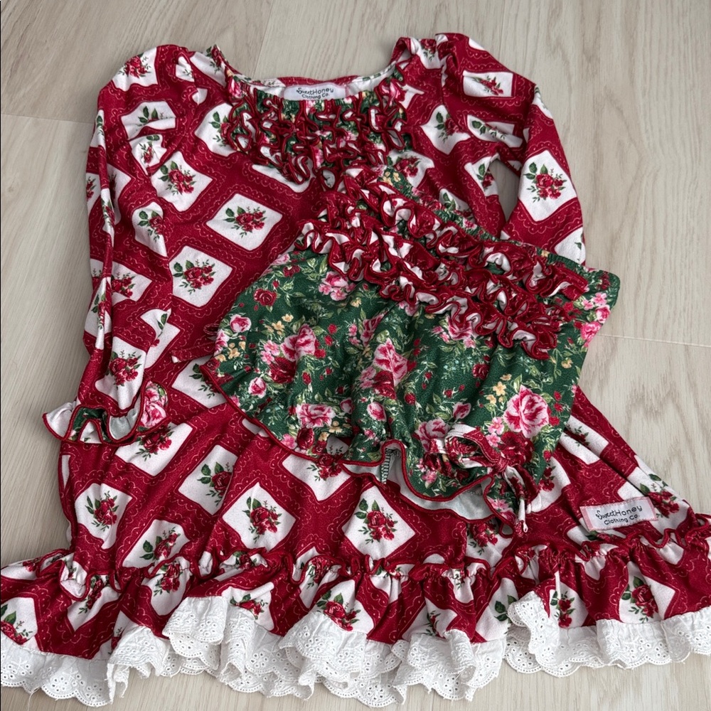 SweetHoney Red and Green Floral Kids Nightgown